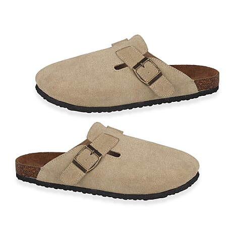 Thomas Blunt Mens Suede Close-Toe Mules With Buckle (Size 11) - Beige