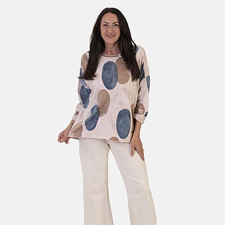 Sugar Crisp Italian Made Printed Long-Sleeved Scoop-Neck Sequined Layered Top One-Size (Fits upto Size 22) - Pink