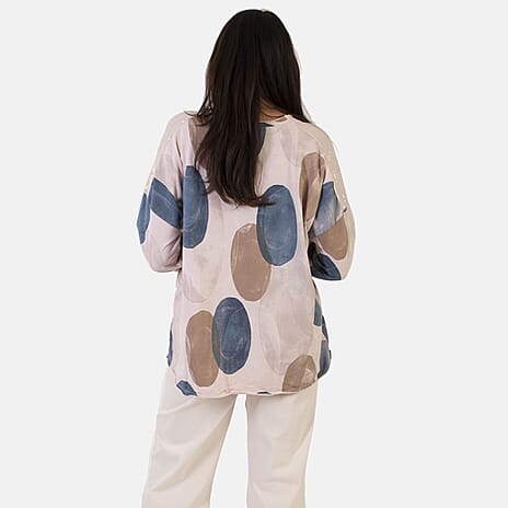 Sugar Crisp Italian Made Printed Long-Sleeved Scoop-Neck Sequined Layered Top One-Size (Fits upto Size 22) - Pink