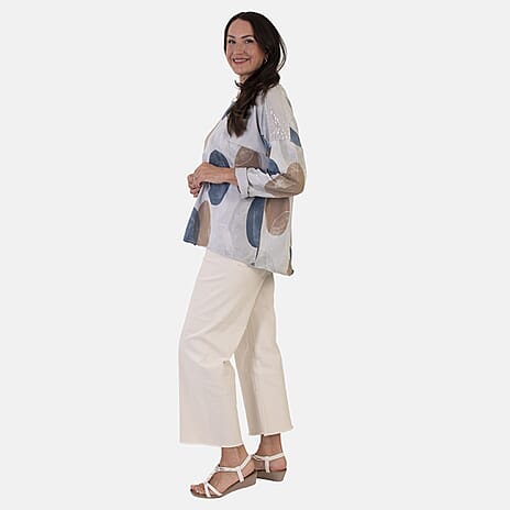 Sugar Crisp Italian Made Printed Long-Sleeved Scoop-Neck Sequined Layered Top One-Size (Fits upto Size 22) - Grey