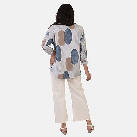 Sugar Crisp Italian Made Printed Long-Sleeved Scoop-Neck Sequined Layered Top One-Size (Fits upto Size 22) - Grey