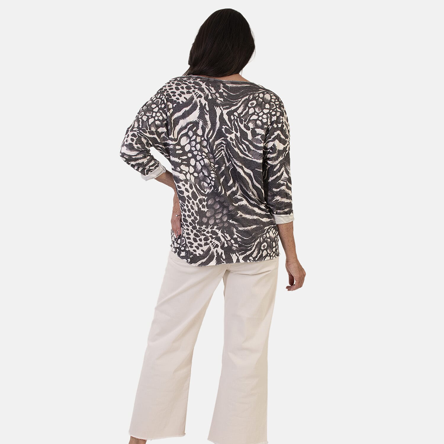 Sugar-Crisp-Italian-Made-V-Neck-Abstract-Print-Top-One-Size-Black