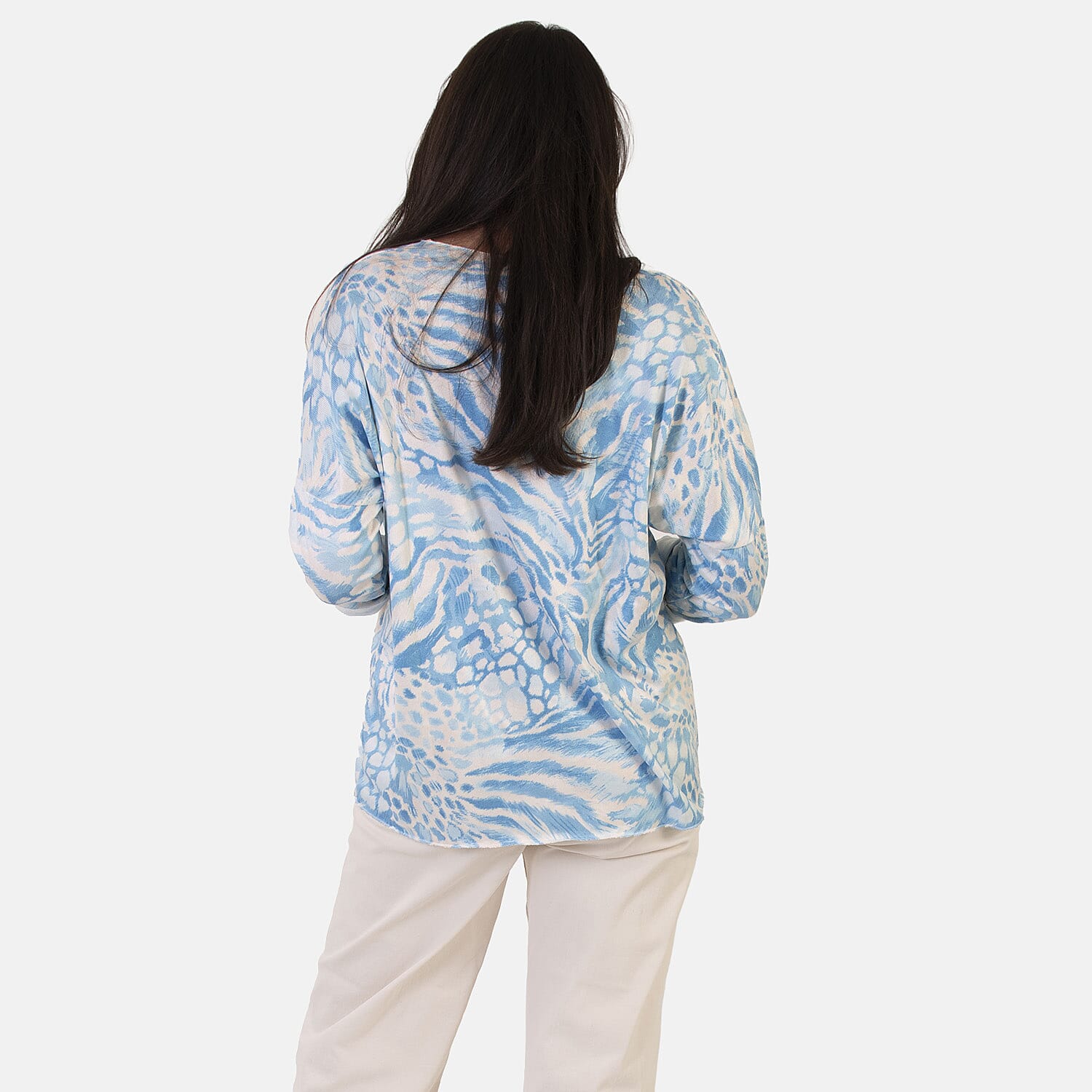 Sugar Crisp Italian Made V-Neck Abstract Print Top One-Size (Fits upto Size 18) - Blue