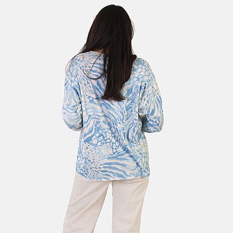 Sugar Crisp Italian Made V-Neck Abstract Print Top One-Size (Fits upto Size 18) - Blue