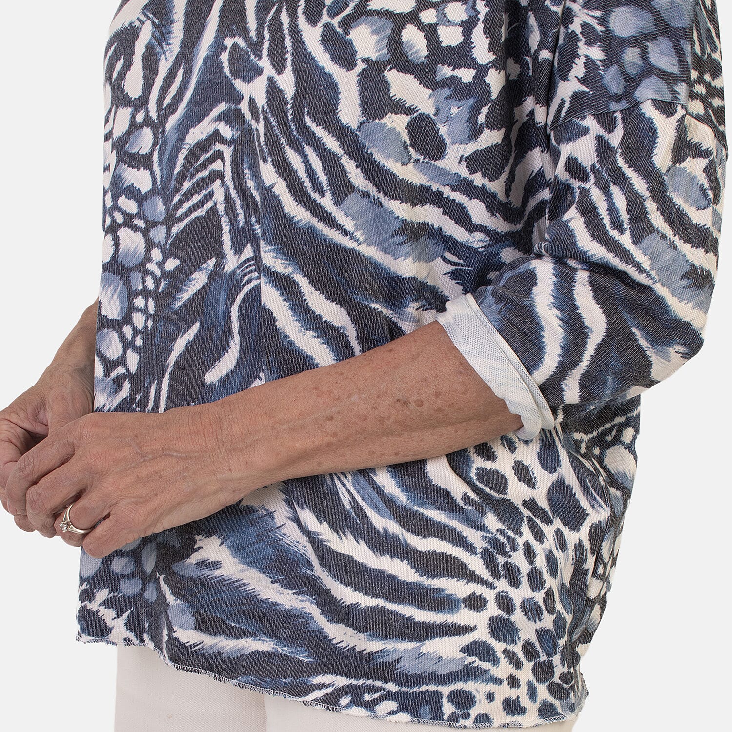 Sugar Crisp Italian Made V-Neck Abstract Print Top One-Size (Fits upto Size 18) - Navy