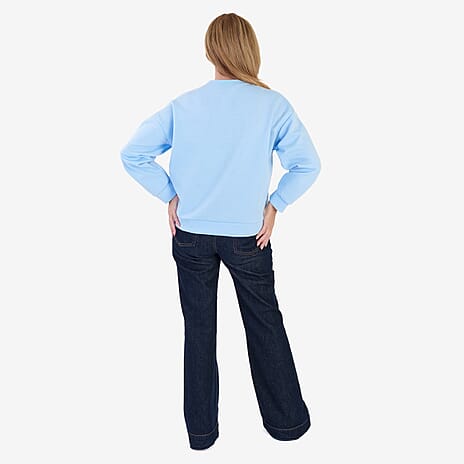 Sugar Crisp Italian Made Round Neck Contrast Lace Sleeve Casual Sweatshirt (One Size) - Blue