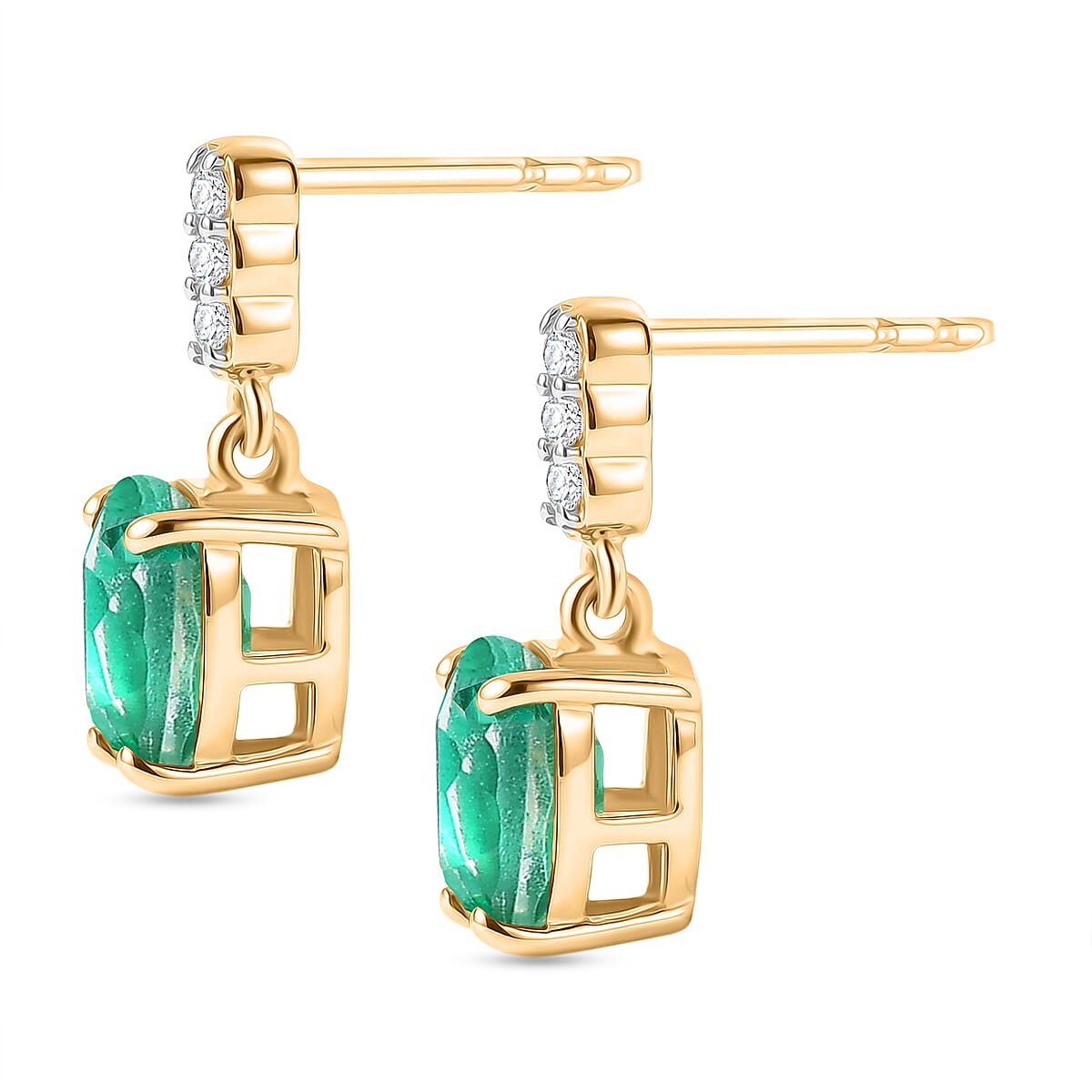 D'Joy Emeraldine Triplet Quartz & White Zircon Dangling Earring with Push Post in Yellow Gold Plated Sterling Silver 2.85 Ct.