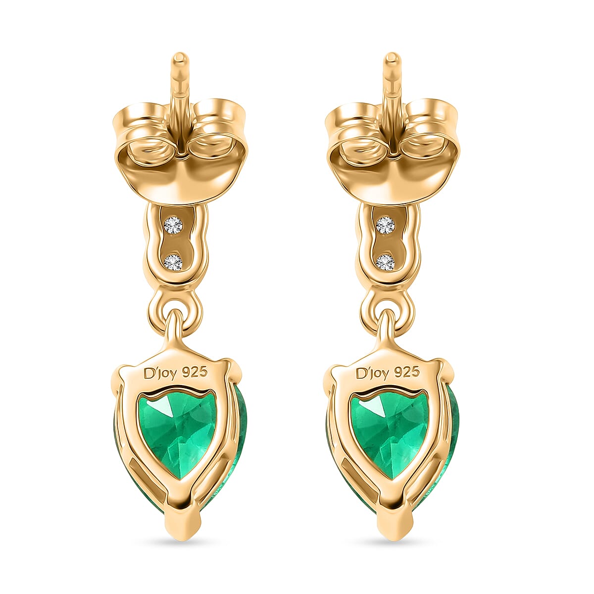 D'Joy Emeraldine Triplet Quartz & White Zircon Dangling Earring with Push Post in Yellow Gold Plated Sterling Silver 2.85 Ct.