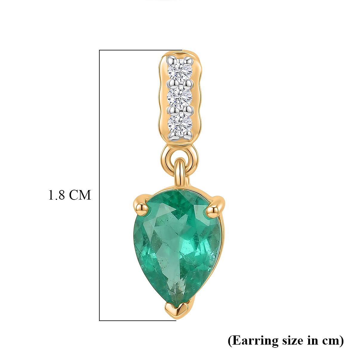 D'Joy Emeraldine Triplet Quartz & White Zircon Dangling Earring with Push Post in Yellow Gold Plated Sterling Silver 2.85 Ct.