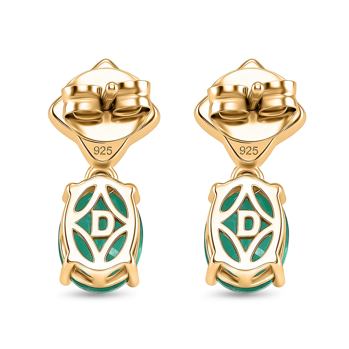 D'Joy Emeraldine Triplet Quartz & Fresh Water Pearl Dangling Earring with Push Back in Yellow Gold Plated Sterling Silver 3.40 Ct.