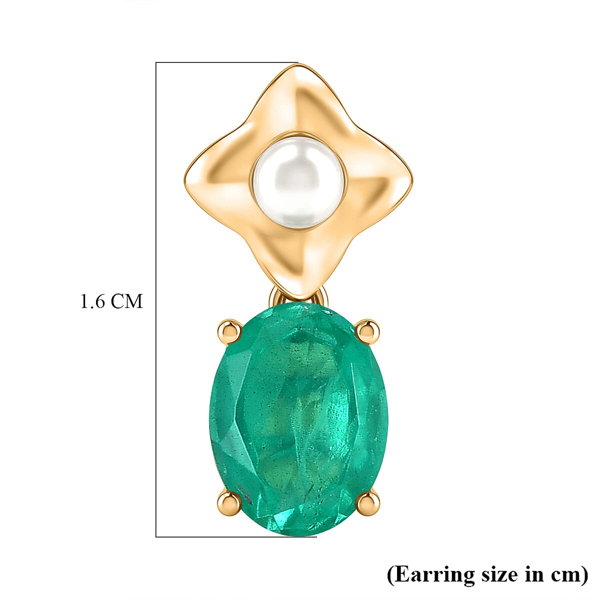 D'Joy Emeraldine Triplet Quartz & Fresh Water Pearl Dangling Earring with Push Back in Yellow Gold Plated Sterling Silver 3.40 Ct.