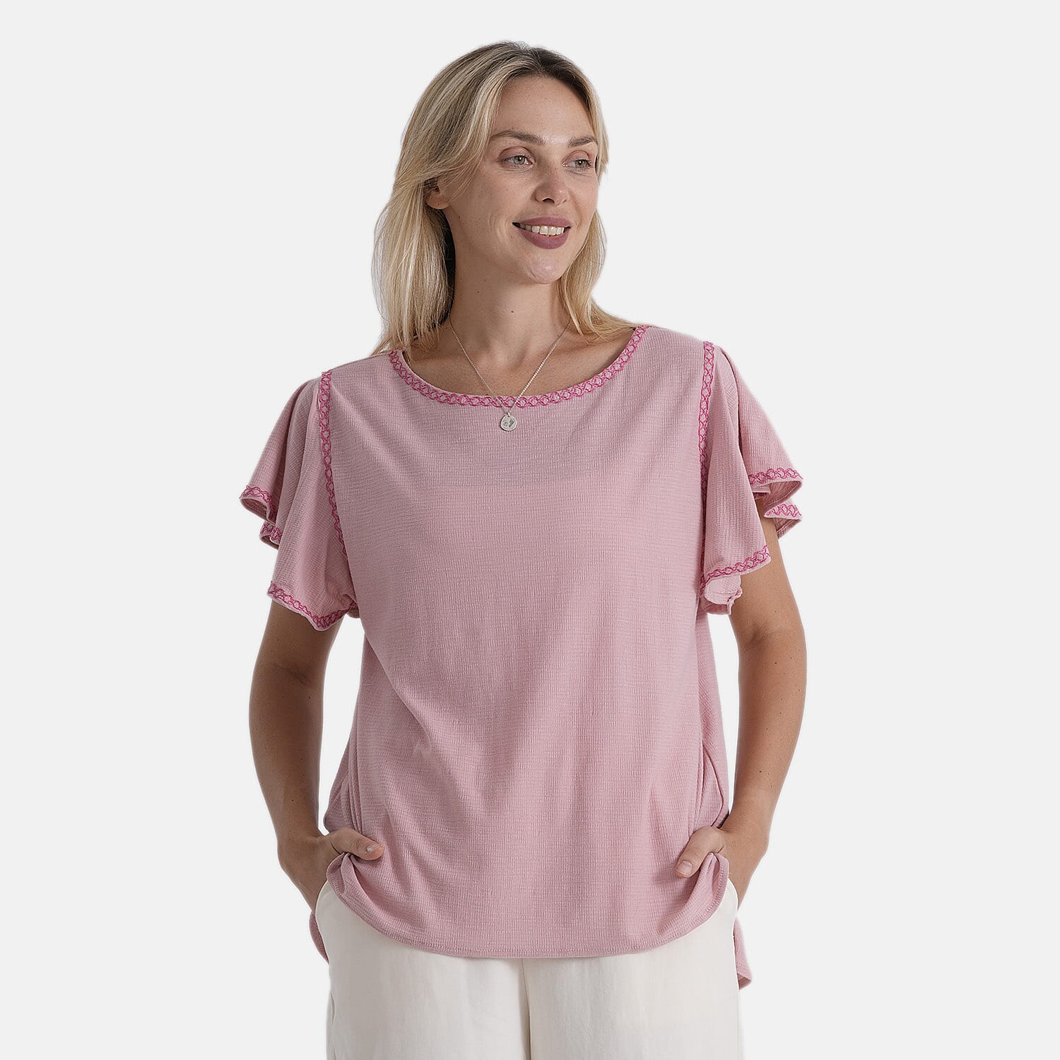 La Marey Embroidery Top (Size - Small) - Pink Rose