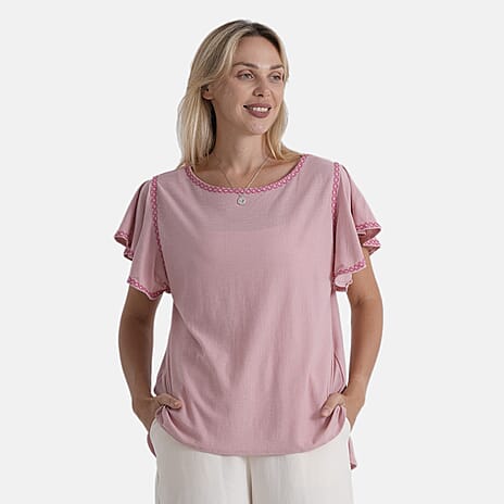 La Marey Embroidery Top (Size - Small) - Pink Rose