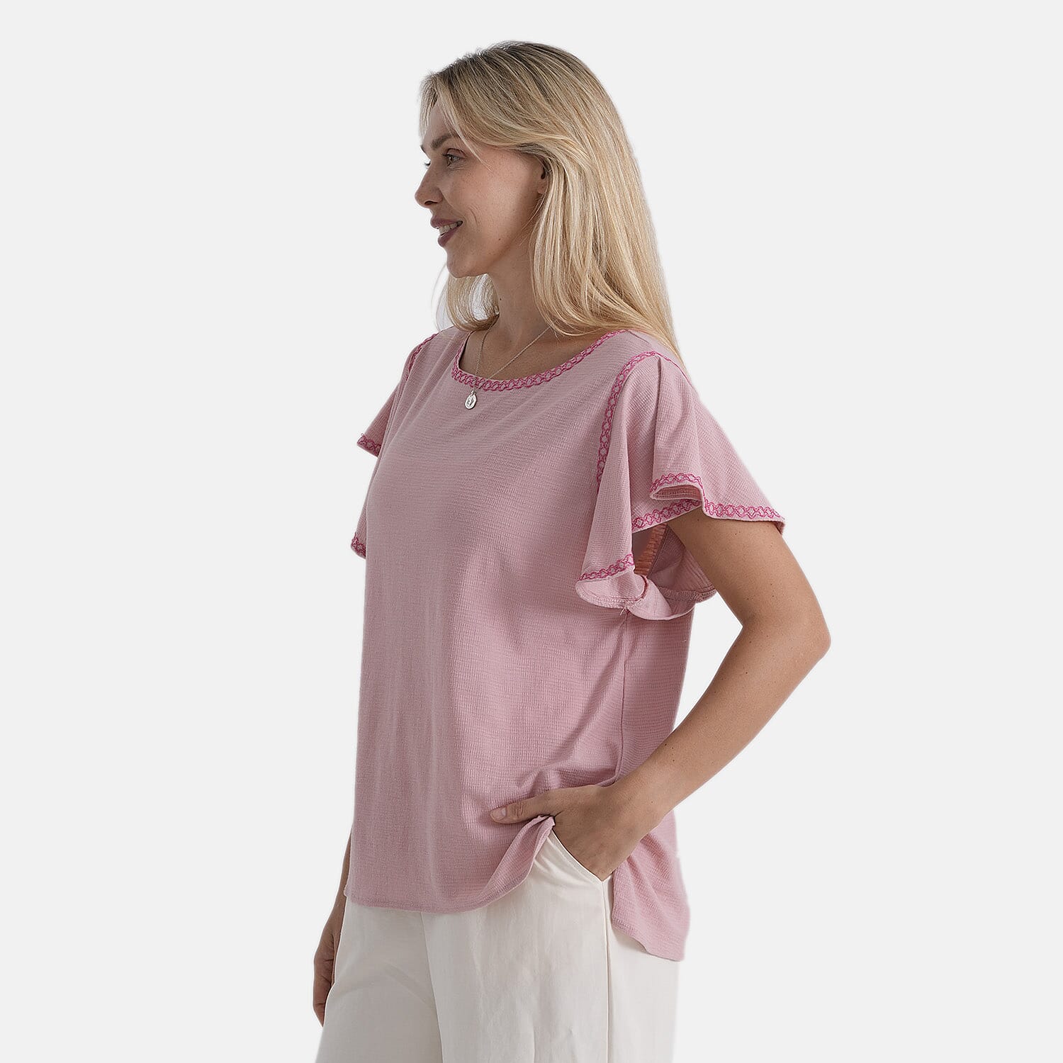 La Marey Embroidery Top (Size - Large) - Pink Rose