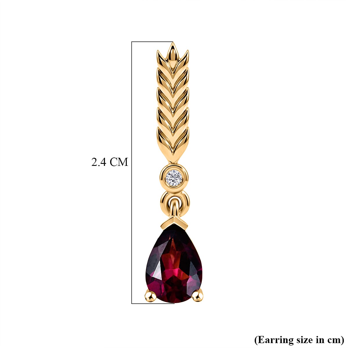 D'Joy Rhodolite Garnet & White Zircon Dangling Earring with Push Back in Yellow Gold Plated Sterling Silver 1.74 Ct.