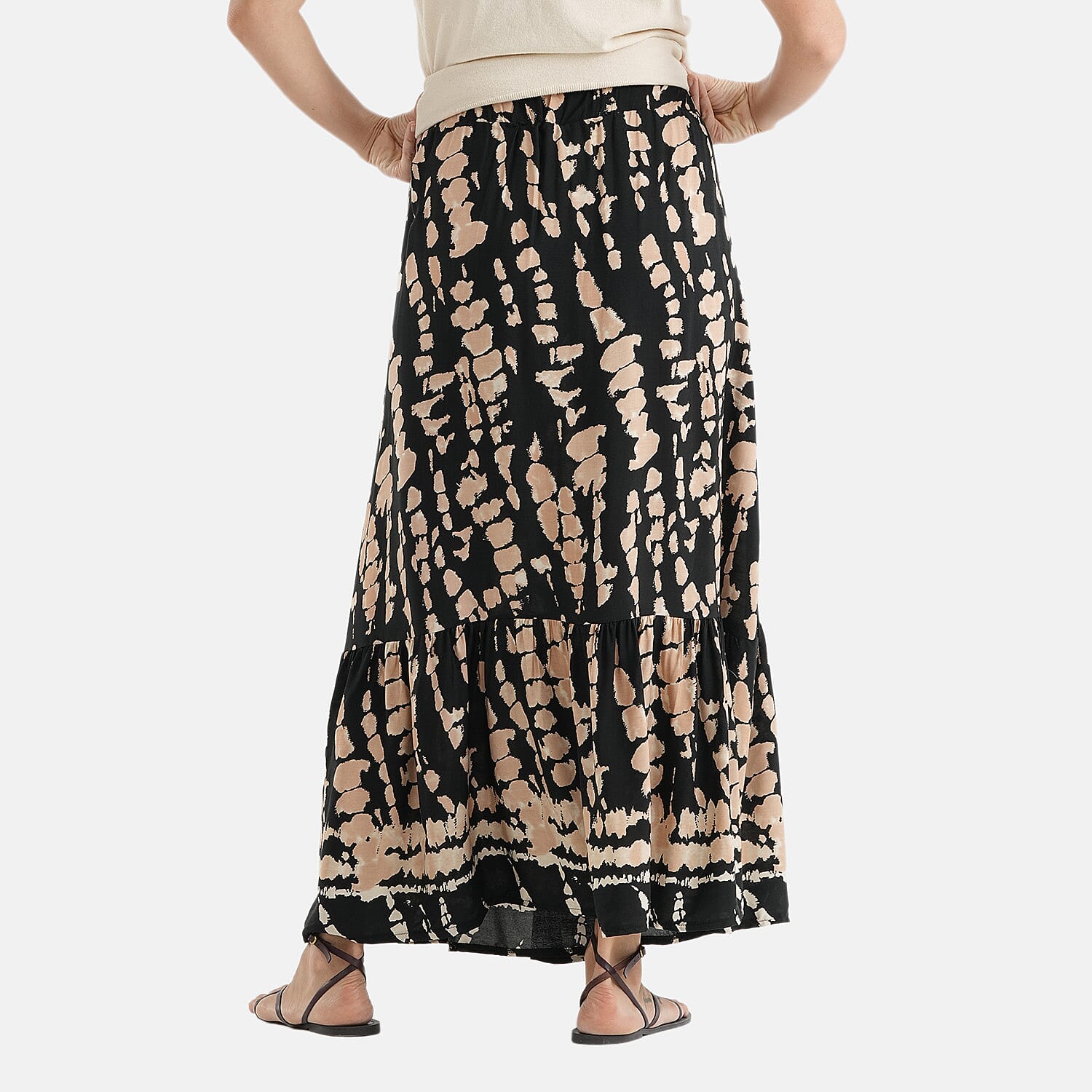 La Marey Print Buttoned Skirt (Size - L-XL, 16-22) - Black & Light Brown
