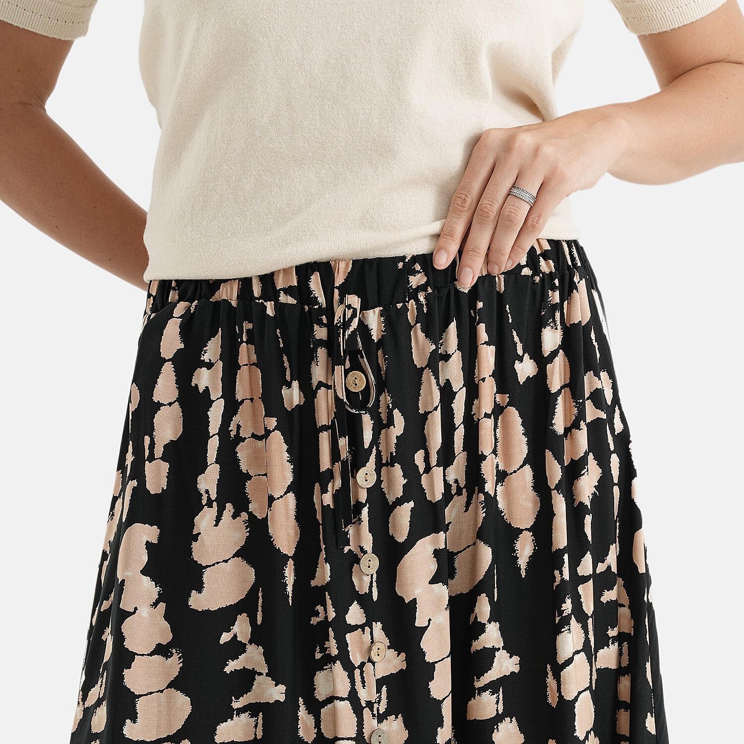 La Marey Print Buttoned Skirt (Size - L-XL, 16-22) - Black & Light Brown