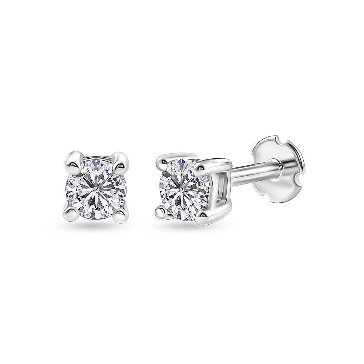 Luxuriant - SI-G-H Lab Grown Diamond Solitaire Stud Push Post Earring in Rhodium Overlay Sterling Silver 0.22 Ct.