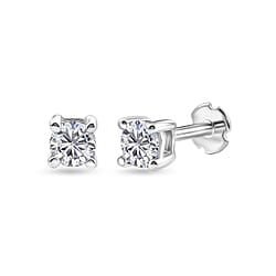 LUXURIANT Lab Grown Diamond Solitaire Stud Screw Back Earring in 18K Vermeil Rose Gold Plated Sterling Silver 0.22 Ct. (SI-G-H)