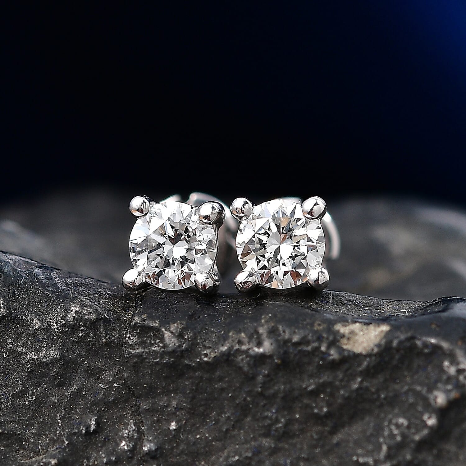 Luxuriant - SI-G-H Lab Grown Diamond Solitaire Stud Push Post Earring in Rhodium Overlay Sterling Silver 0.22 Ct.