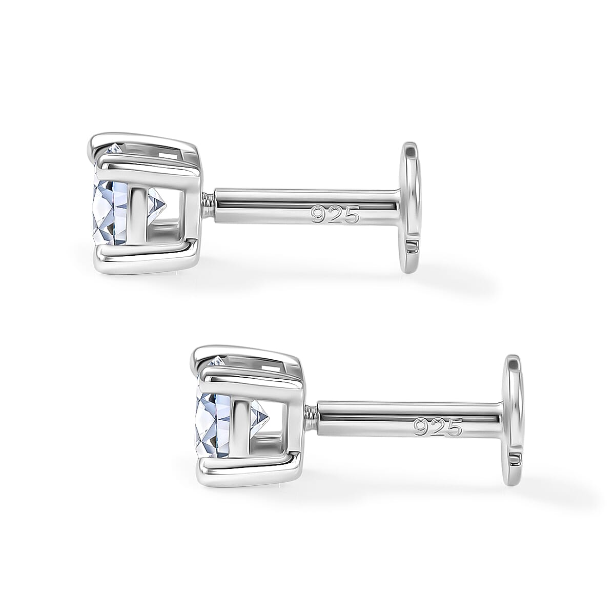 Luxuriant - SI-G-H Lab Grown Diamond Solitaire Stud Push Post Earring in Rhodium Overlay Sterling Silver 0.22 Ct.