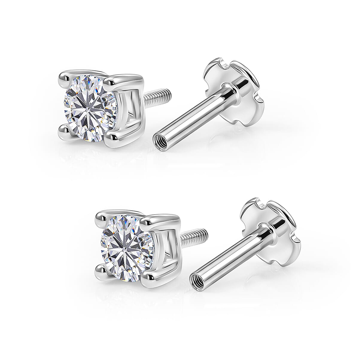 Luxuriant - SI-G-H Lab Grown Diamond Solitaire Stud Push Post Earring in Rhodium Overlay Sterling Silver 0.22 Ct.