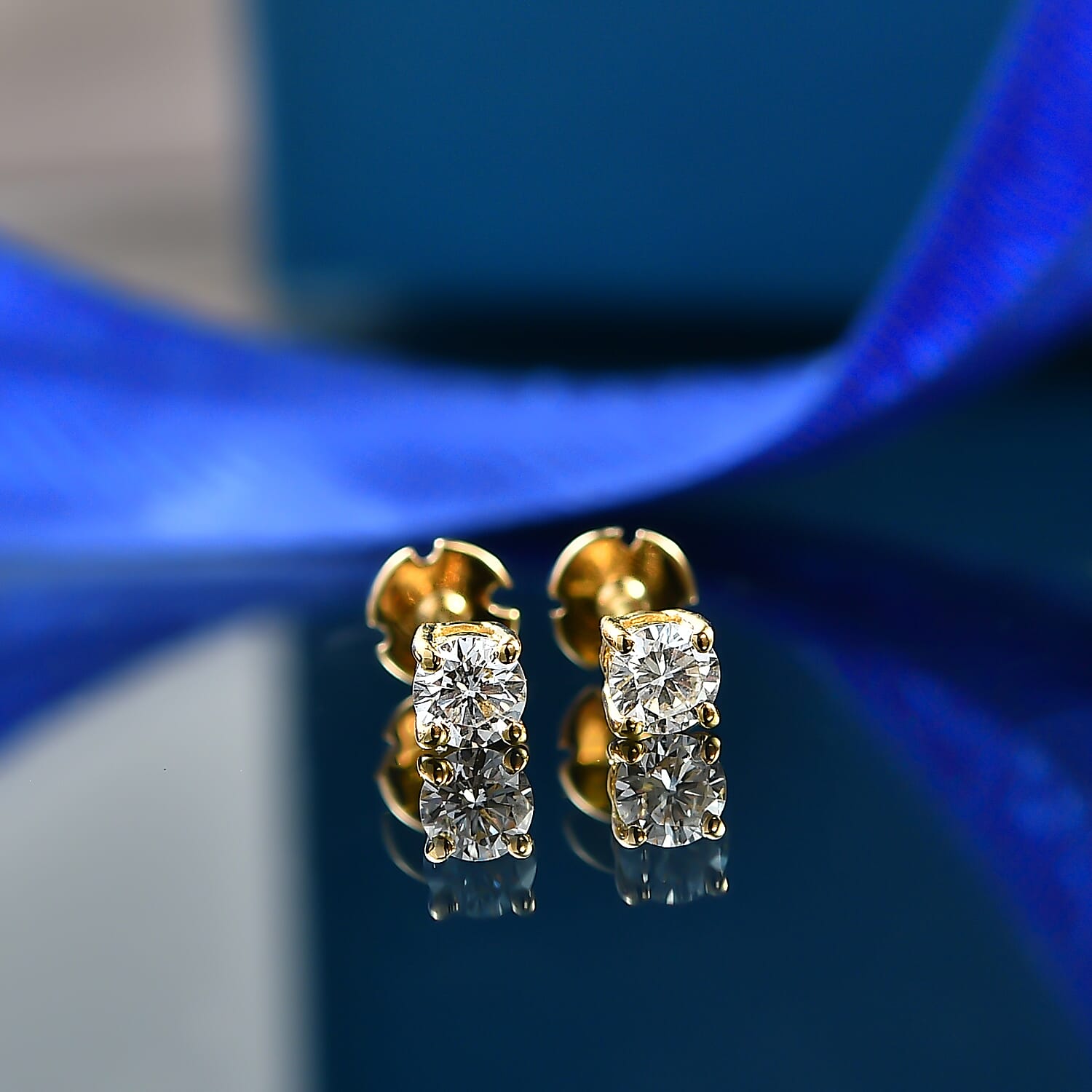 Luxuriant SI-G-H Lab Grown Diamond Solitaire Stud Screw Back Earring in 18K Vermeil Yellow Gold Plated Sterling Silver 0.22 Ct.