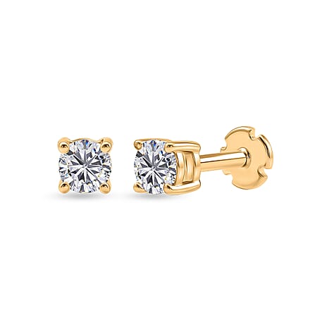 Luxuriant SI-G-H Lab Grown Diamond Solitaire Stud Screw Back Earring in 18K Vermeil Yellow Gold Plated Sterling Silver 0.33 Ct.