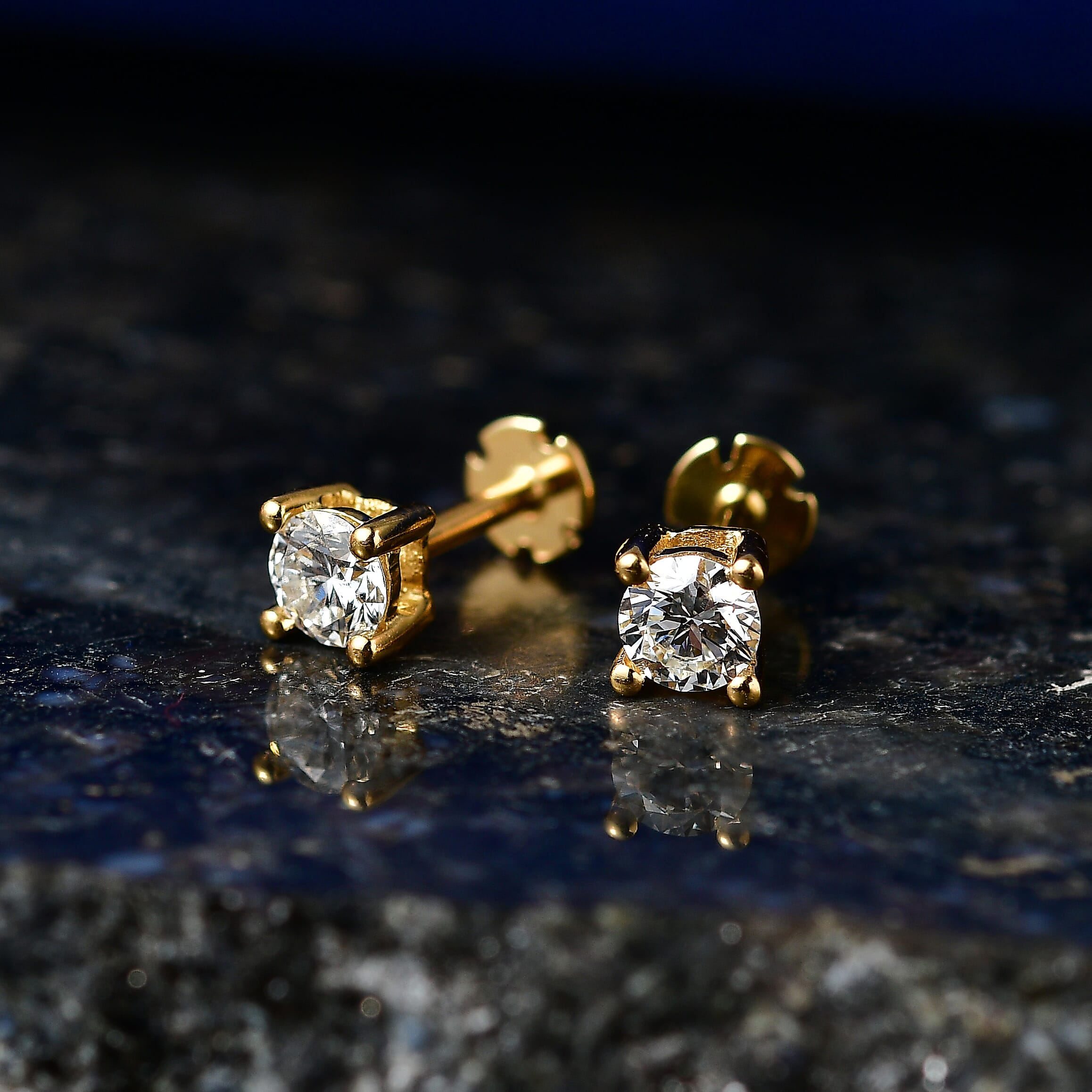 Luxuriant SI-G-H Lab Grown Diamond Solitaire Stud Screw Back Earring in 18K Vermeil Yellow Gold Plated Sterling Silver 0.33 Ct.