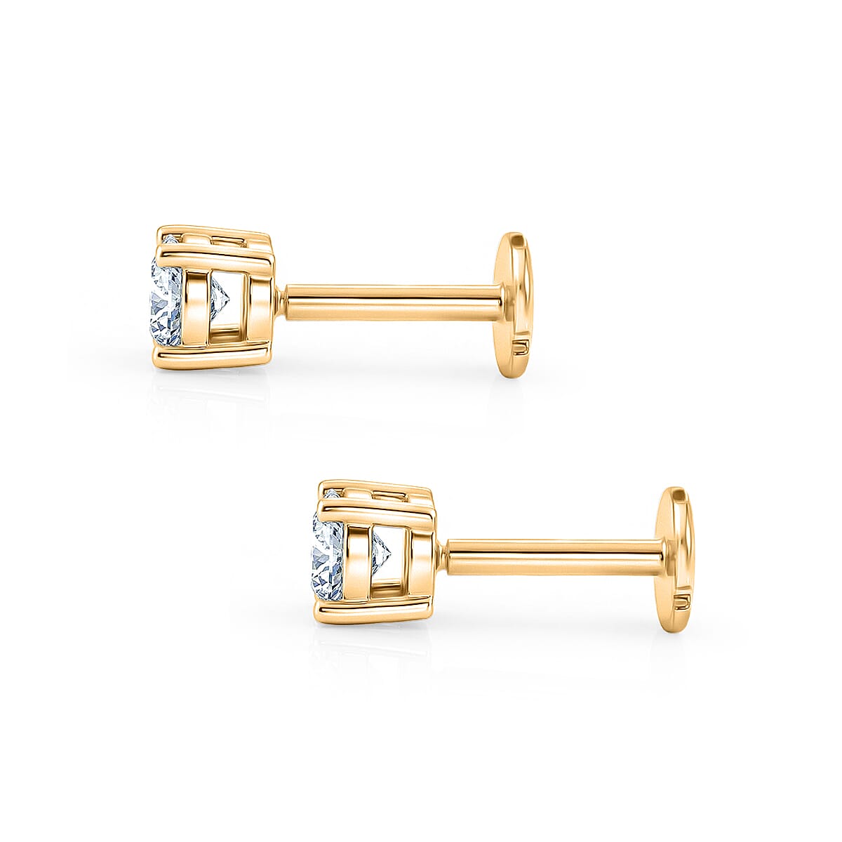 Luxuriant SI-G-H Lab Grown Diamond Solitaire Stud Screw Back Earring in 18K Vermeil Yellow Gold Plated Sterling Silver 0.33 Ct.