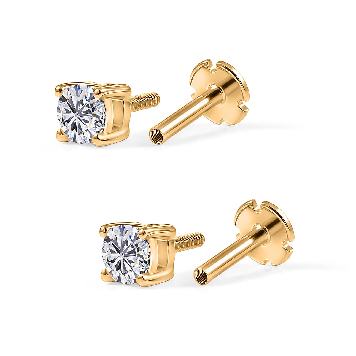 Luxuriant SI-G-H Lab Grown Diamond Solitaire Stud Screw Back Earring in 18K Vermeil Yellow Gold Plated Sterling Silver 0.33 Ct.