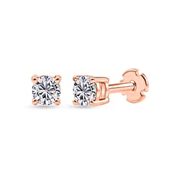 LUXURIANT Lab Grown Diamond Solitaire Stud Screw Back Earring in 18K Vermeil Rose Gold Plated Sterling Silver 0.33 Ct. (SI-G-H)