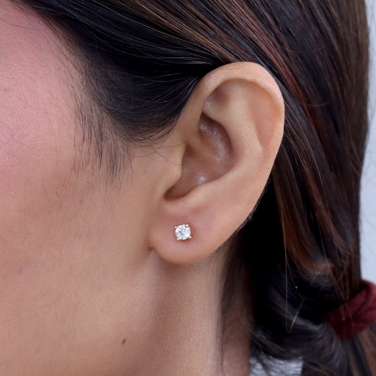 Luxuriant SI-G-H Lab Grown Diamond Solitaire Stud Screw Back Earring in 18K Vermeil Rose Gold Plated Sterling Silver 0.33 Ct.