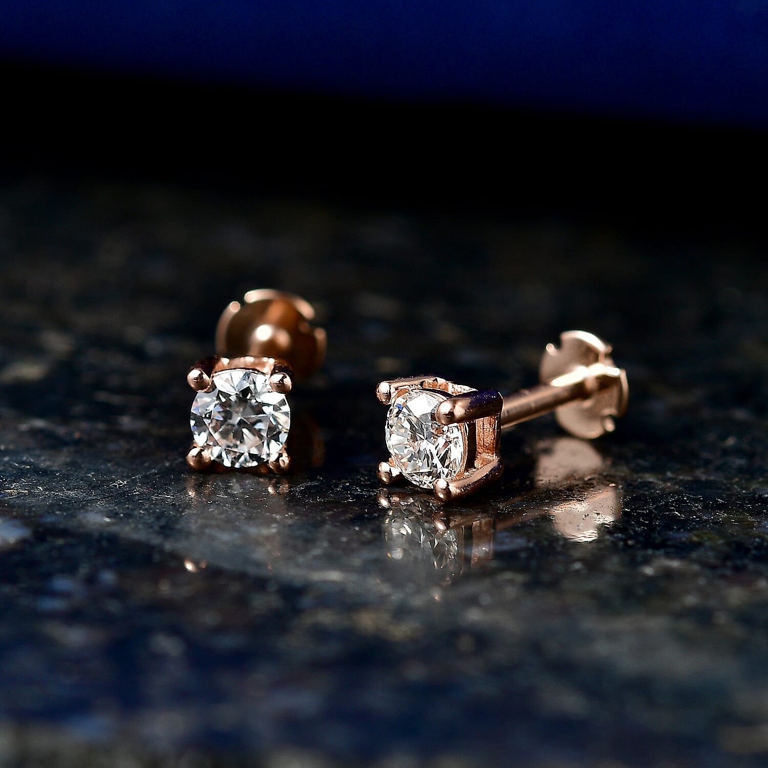 Luxuriant SI-G-H Lab Grown Diamond Solitaire Stud Screw Back Earring in 18K Vermeil Rose Gold Plated Sterling Silver 0.33 Ct.