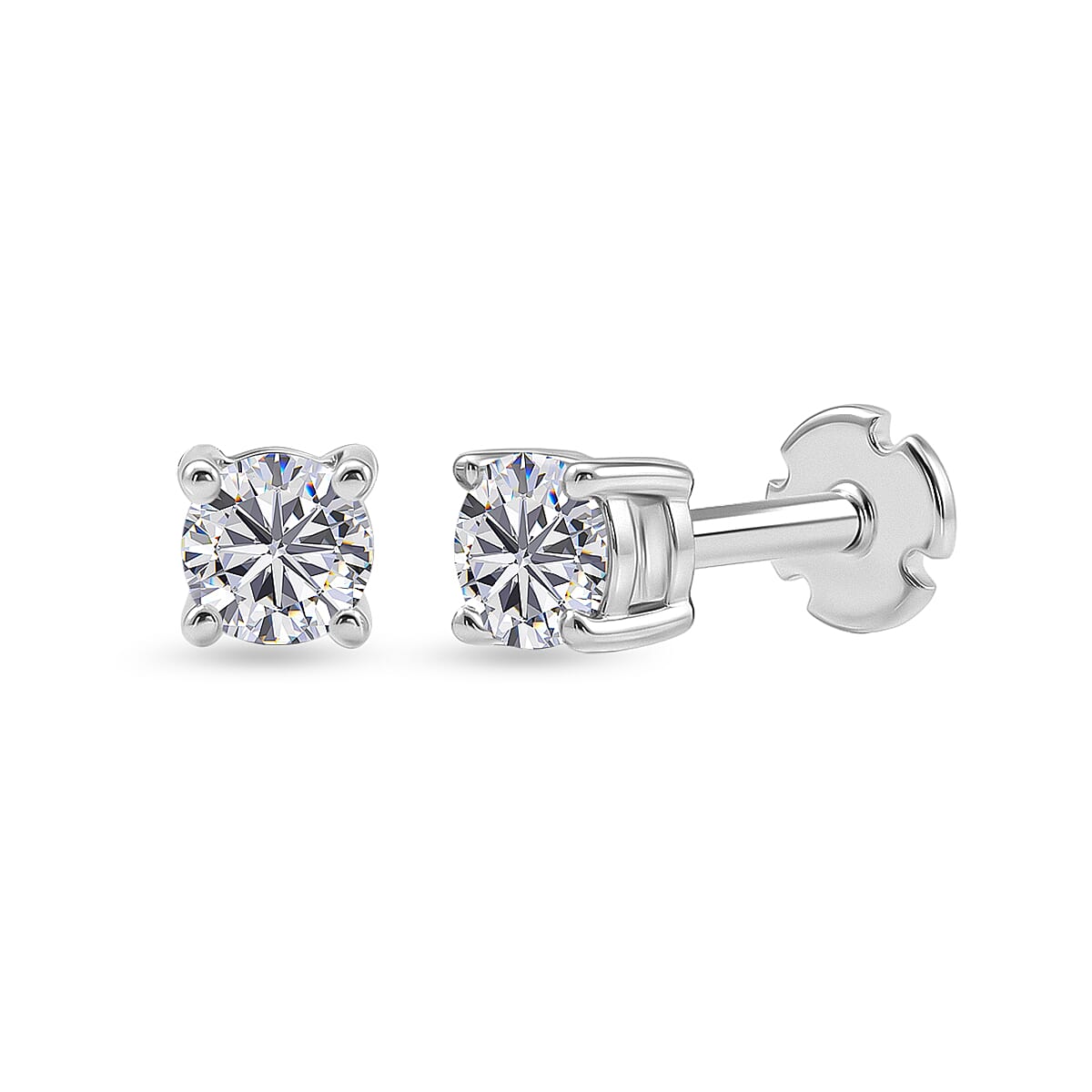 Luxuriant SI-G-H Lab Grown Diamond Solitaire Earring with Screw Back in Rhodium Overlay Sterling Silver 0.50 Ct.