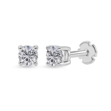 Luxuriant SI-G-H Lab Grown Diamond Solitaire Earring with Screw Back in Rhodium Overlay Sterling Silver 0.50 Ct.