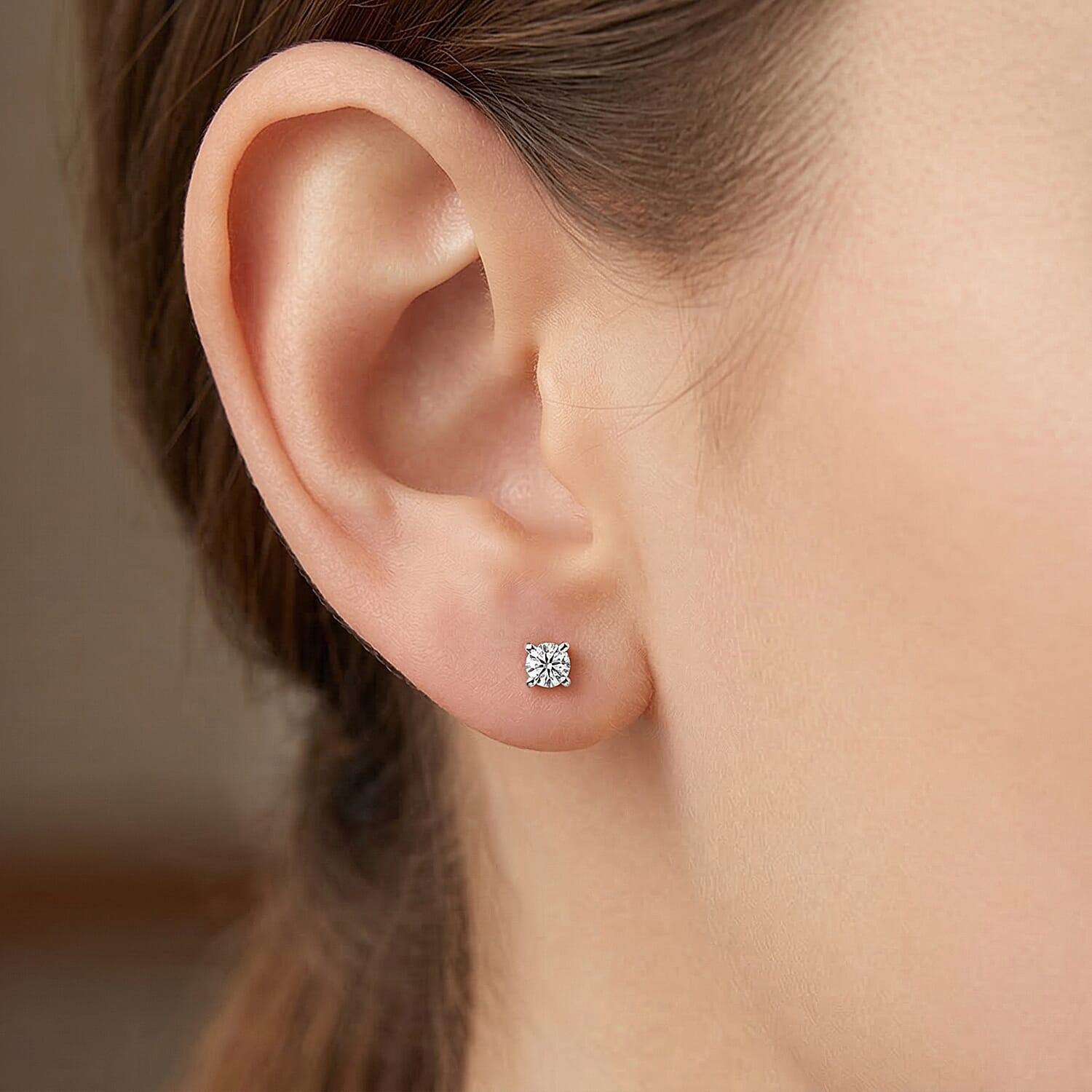 Luxuriant SI-G-H Lab Grown Diamond Solitaire Earring with Screw Back in Rhodium Overlay Sterling Silver 0.50 Ct.