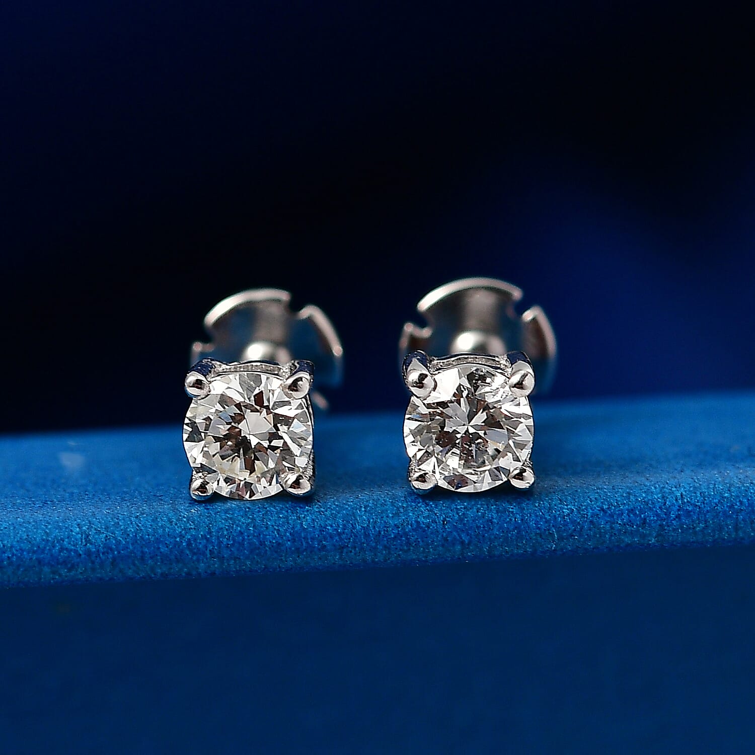 Luxuriant SI-G-H Lab Grown Diamond Solitaire Earring with Screw Back in Rhodium Overlay Sterling Silver 0.50 Ct.