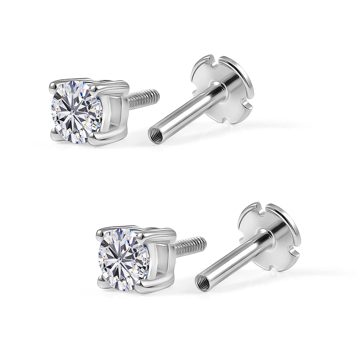 Luxuriant SI-G-H Lab Grown Diamond Solitaire Earring with Screw Back in Rhodium Overlay Sterling Silver 0.50 Ct.