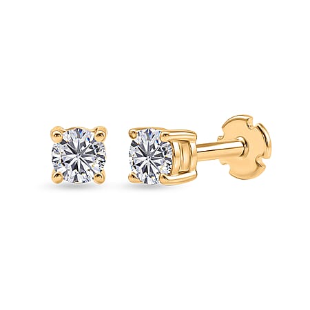 LUXURIANT 0.50 Ct. Lab Grown Diamond Solitaire Stud Earring with Screw Back in 18K Vermeil Yellow Gold Plated Sterling Silver (SI-G-H)