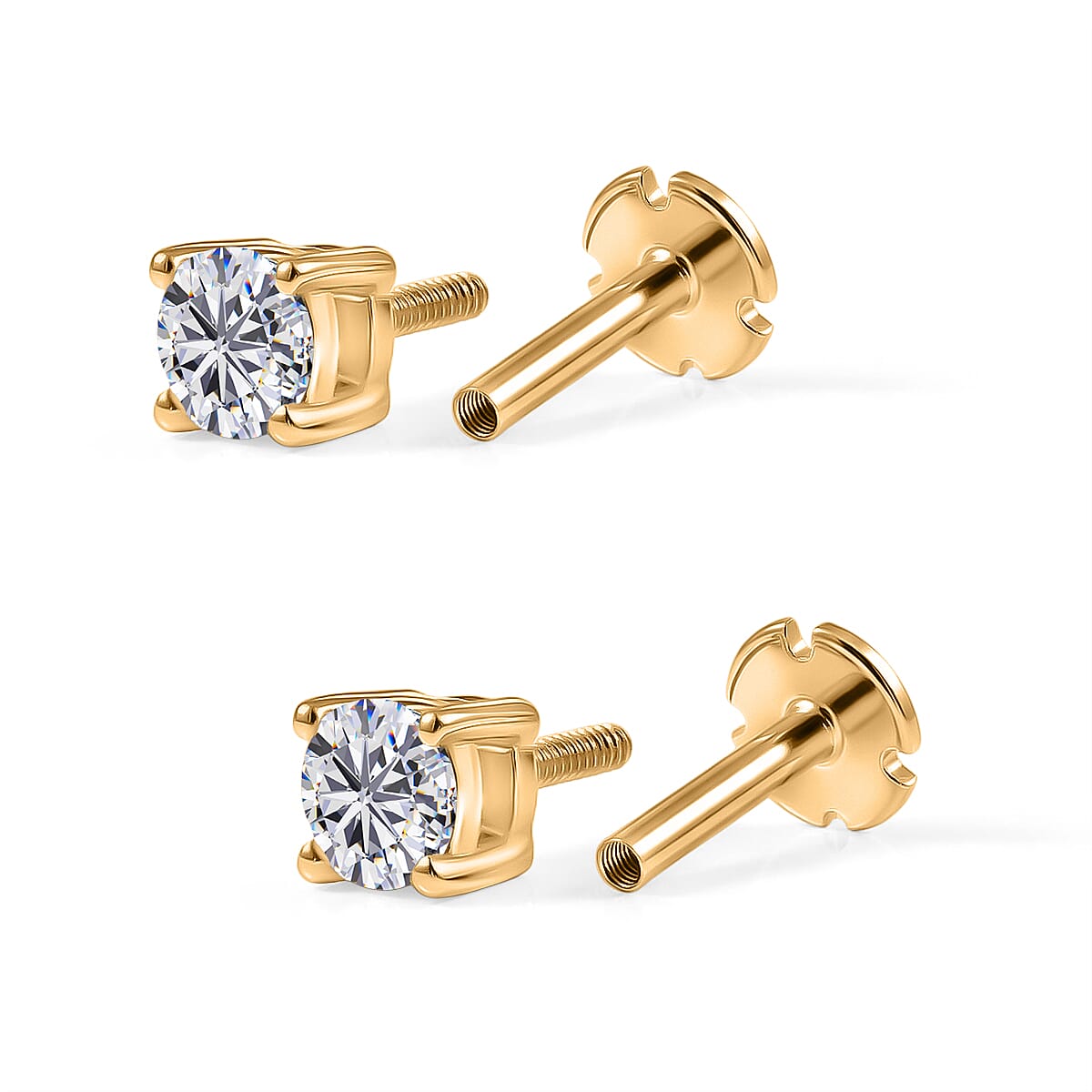Luxuriant SI-G-H Lab Grown Diamond Solitaire Earring with Screw Back in 18K Vermeil Rose Gold Plated Sterling Silver 0.50 Ct.