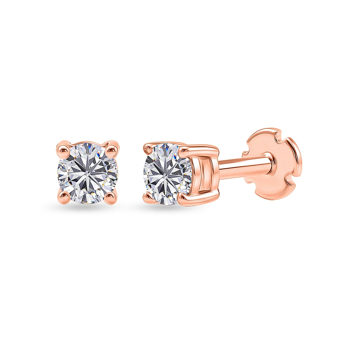 Luxuriant SI-G-H Lab Grown Diamond Solitaire Earring with Screw Back in 18K Vermeil Rose Gold Plated Sterling Silver 0.50 Ct.