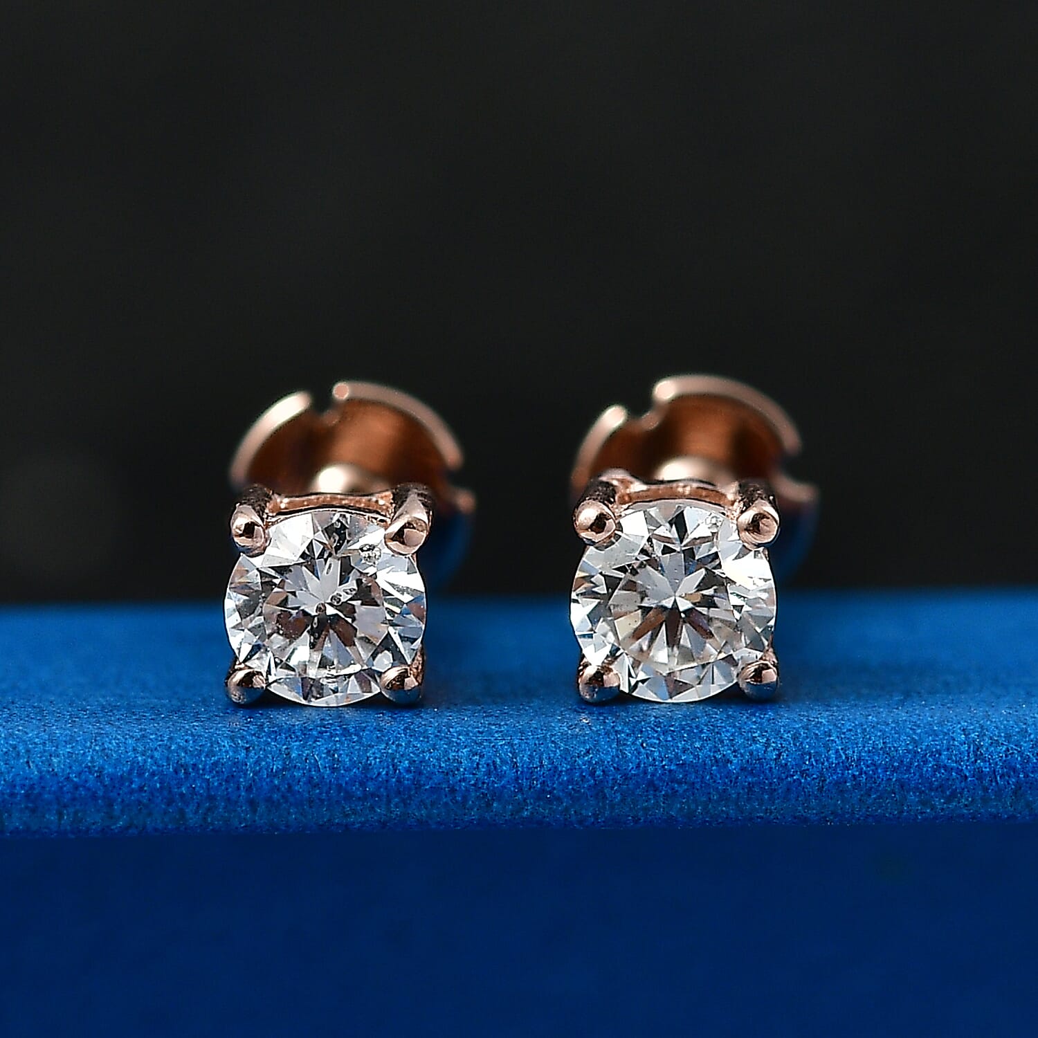 Luxuriant SI-G-H Lab Grown Diamond Solitaire Earring with Screw Back in 18K Vermeil Rose Gold Plated Sterling Silver 0.50 Ct.