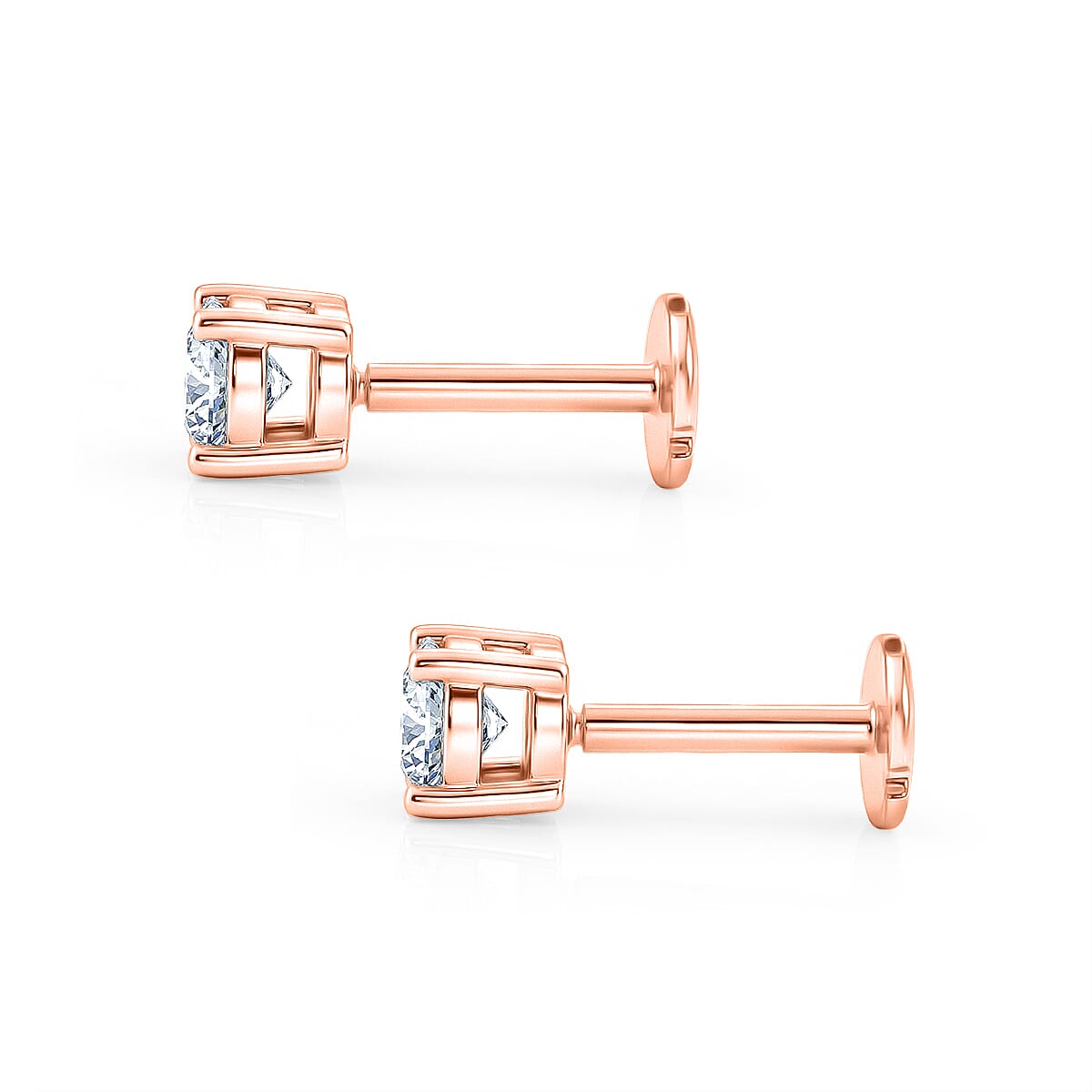 Luxuriant SI-G-H Lab Grown Diamond Solitaire Earring with Screw Back in 18K Vermeil Rose Gold Plated Sterling Silver 0.50 Ct.