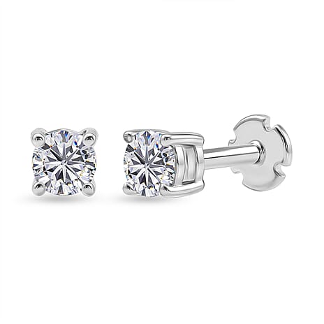 Luxuriant SI-G-H Lab Grown Diamond Solitaire Earring with Screw Back in Rhodium Overlay Sterling Silver 1.01 Ct.