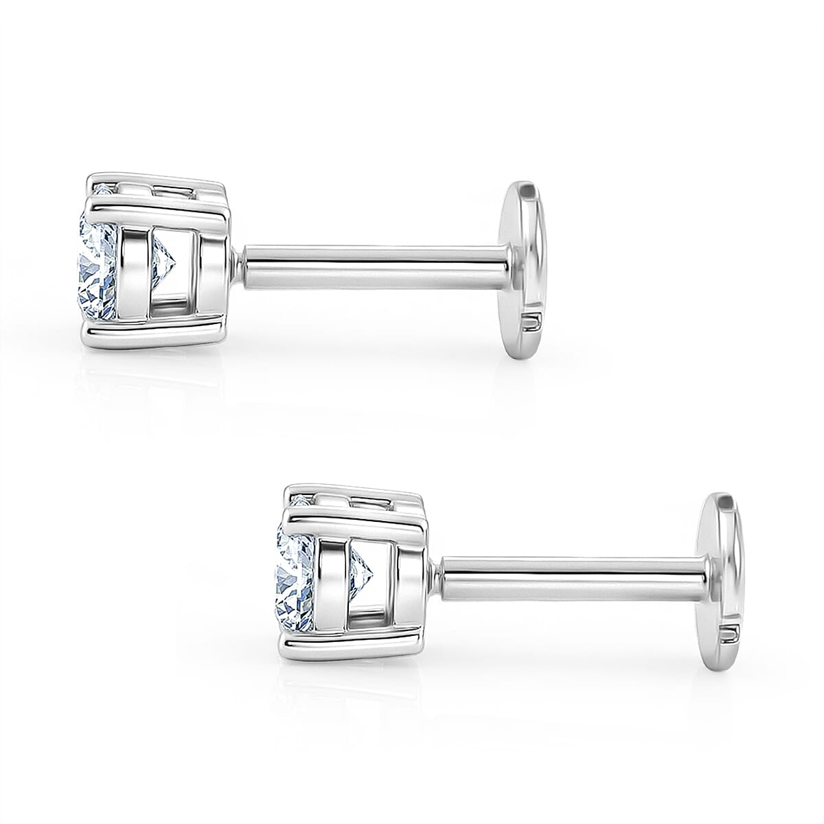 Luxuriant SI-G-H Lab Grown Diamond Solitaire Earring with Screw Back in Rhodium Overlay Sterling Silver 1.01 Ct.