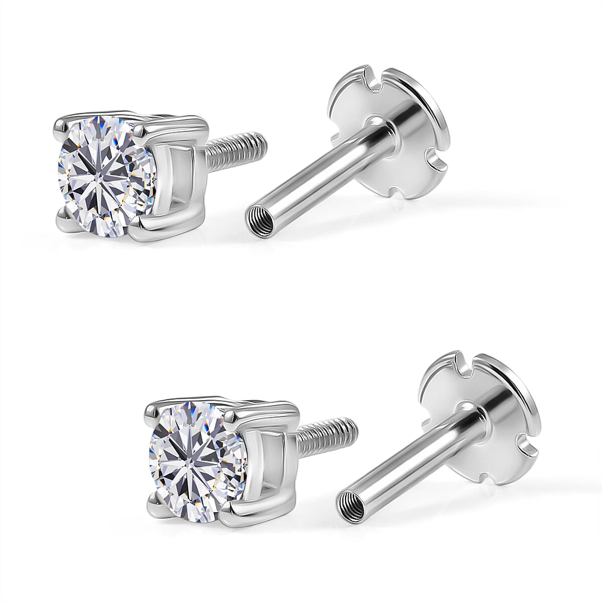 Luxuriant SI-G-H Lab Grown Diamond Solitaire Earring with Screw Back in Rhodium Overlay Sterling Silver 1.01 Ct.