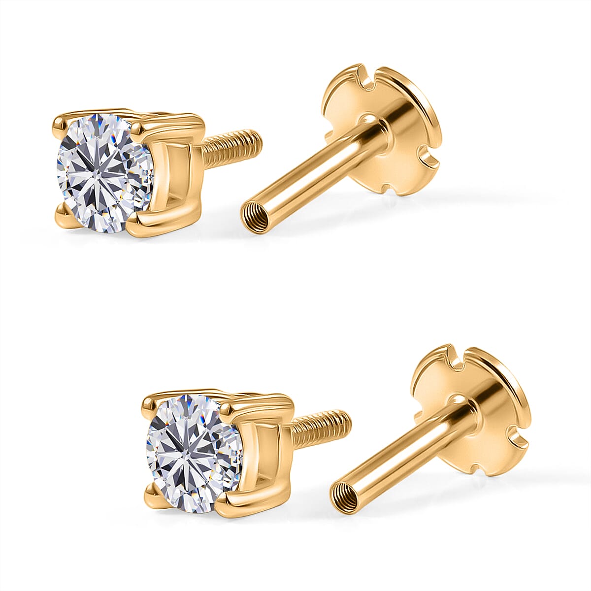 Luxuriant SI-G-H Lab Grown Diamond Solitaire Stud Earring with Screw Back in 18K Vermeil Yellow Gold Plated Sterling Silver 1.01 Ct.