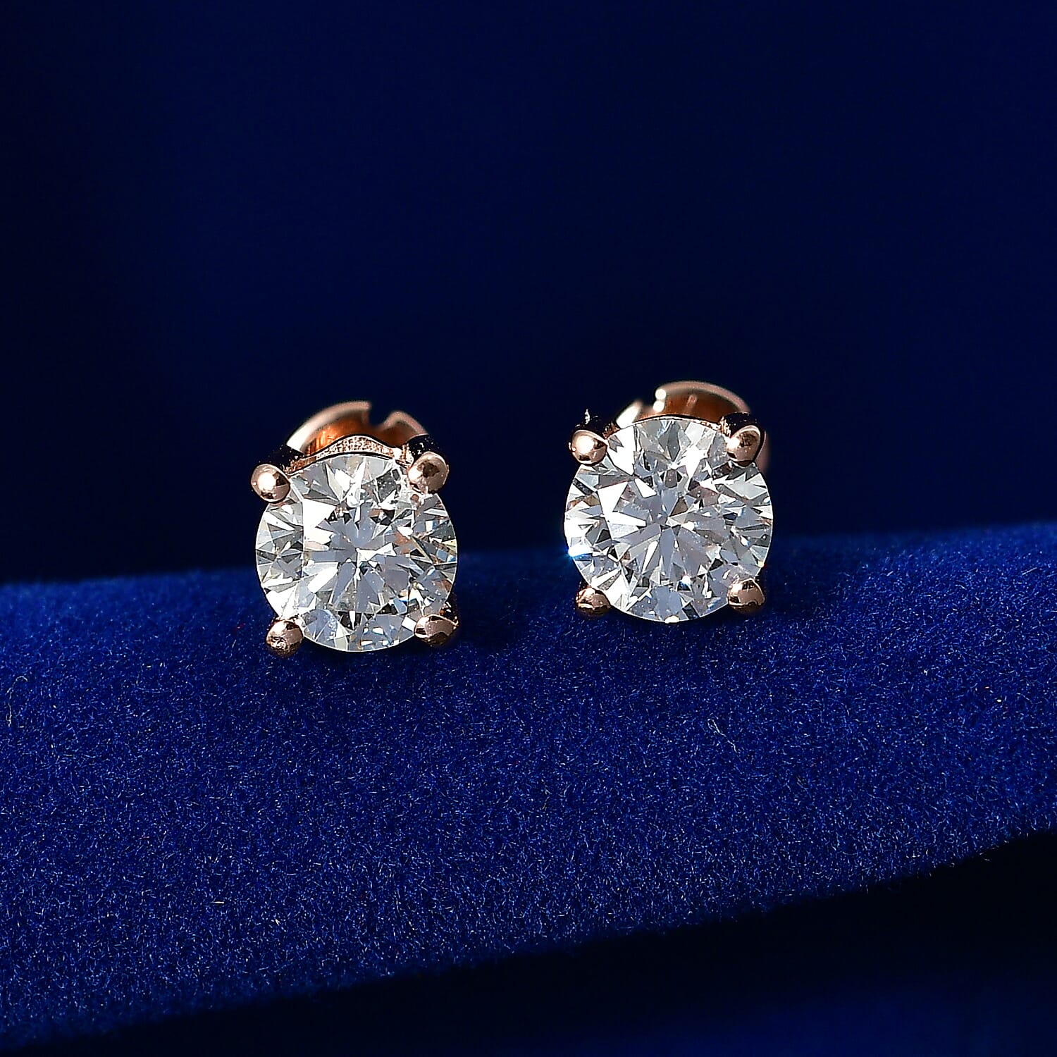 Luxuriant SI-G-H Lab Grown Diamond Solitaire Stud Earring with Screw Back in 18K Vermeil Rose Gold Plated Sterling Silver 1.01 Ct.