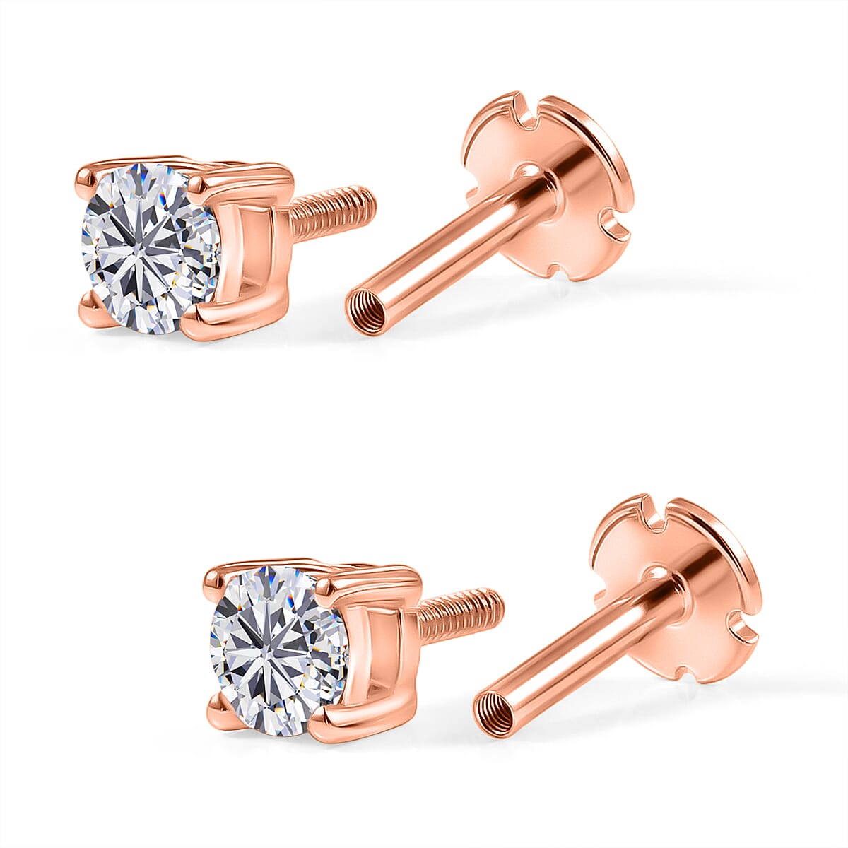 Luxuriant SI-G-H Lab Grown Diamond Solitaire Stud Earring with Screw Back in 18K Vermeil Rose Gold Plated Sterling Silver 1.01 Ct.